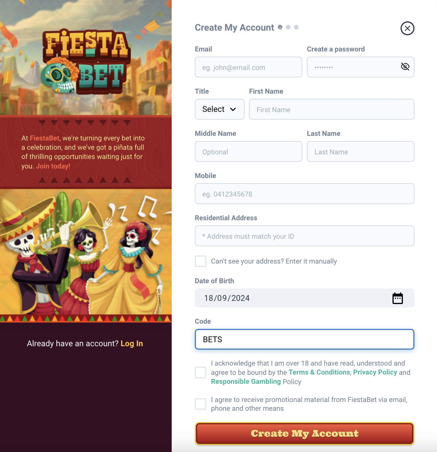FiestaBet Sign Up BETS